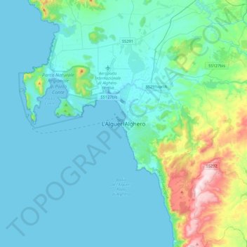Mappa topografica Alghero, altitudine, rilievo