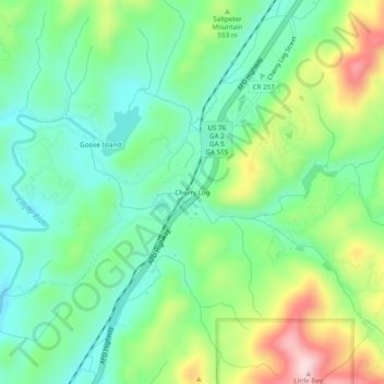 Mappa topografica Cherry Log, altitudine, rilievo