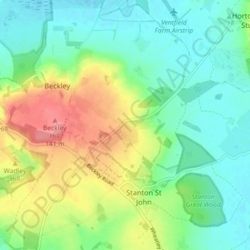 Mappa topografica Woodperry, altitudine, rilievo