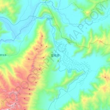 Mappa topografica 定结县, altitudine, rilievo