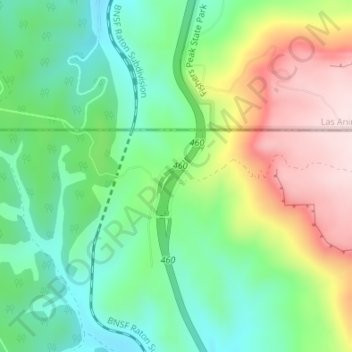 Mappa topografica Raton Pass, altitudine, rilievo