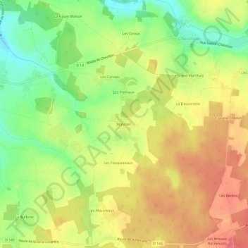 Mappa topografica Malvrain, altitudine, rilievo