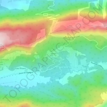Mappa topografica Thorenc, altitudine, rilievo
