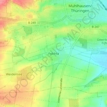 Mappa topografica Felchta, altitudine, rilievo