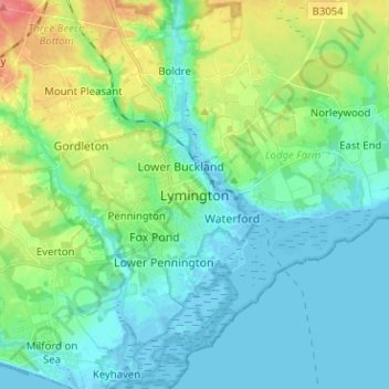 Mappa topografica Lymington, altitudine, rilievo