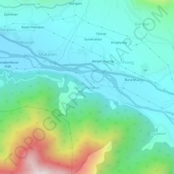 Mappa topografica Akhall Najwan, altitudine, rilievo