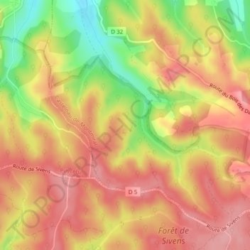 Mappa topografica Sivens, altitudine, rilievo