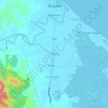 Mappa topografica Tondog, altitudine, rilievo