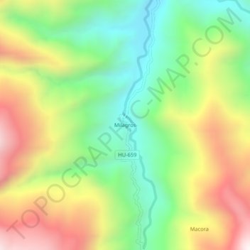 Mappa topografica Milagros, altitudine, rilievo