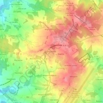 Mappa topografica Les Landes, altitudine, rilievo