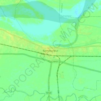 Mappa topografica Bakhtiyarpur, altitudine, rilievo