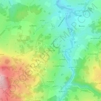 Mappa topografica Doméranges, altitudine, rilievo
