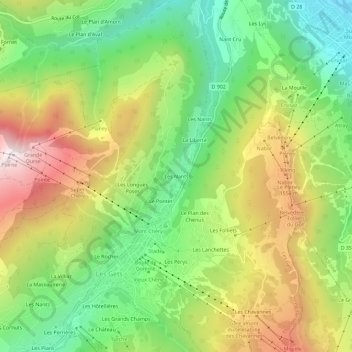 Mappa topografica Les Nants, altitudine, rilievo