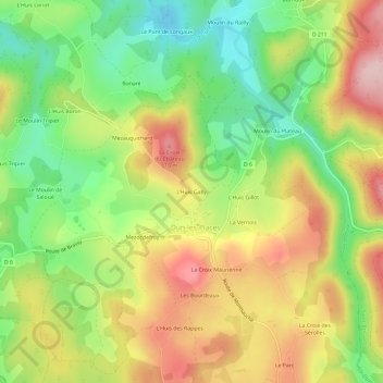 Mappa topografica L'Huis Gally, altitudine, rilievo