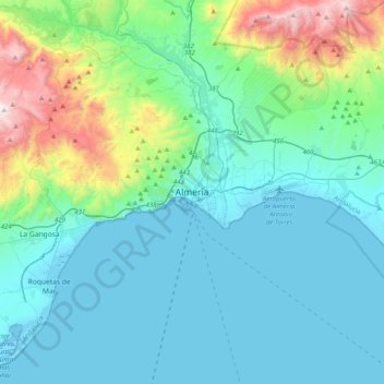 Mappa topografica Almeria, altitudine, rilievo