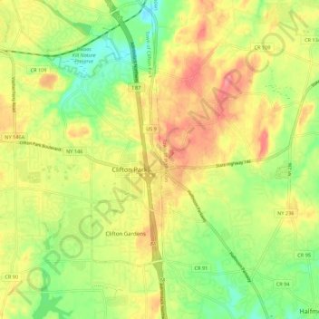 Mappa topografica Clifton Park, altitudine, rilievo