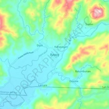 Mappa topografica Bayog, altitudine, rilievo