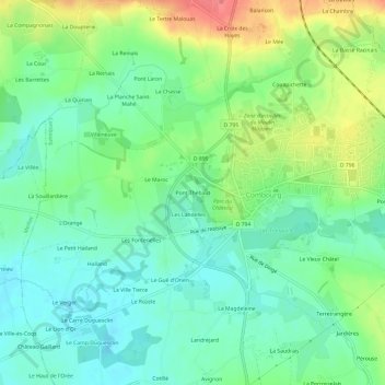 Mappa topografica Pont Thébaut, altitudine, rilievo
