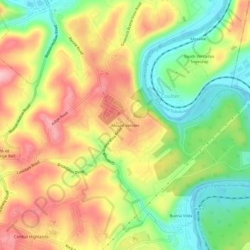 Mappa topografica Mount Vernon, altitudine, rilievo