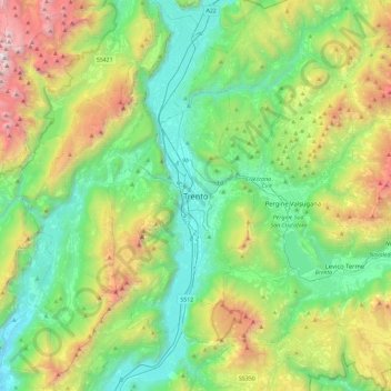 Mappa topografica Trento, altitudine, rilievo