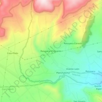 Mappa topografica Rasuyacu Chiguanto, altitudine, rilievo