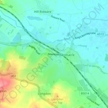 Mappa topografica Armitage, altitudine, rilievo