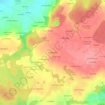 Mappa topografica Les Régniers, altitudine, rilievo