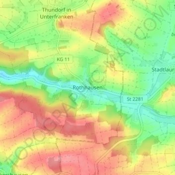 Mappa topografica Rothhausen, altitudine, rilievo