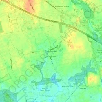 Mappa topografica North Hanover, altitudine, rilievo