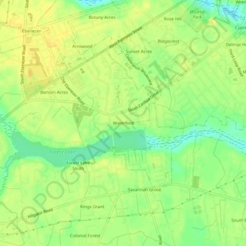 Mappa topografica Waterford, altitudine, rilievo