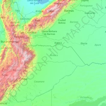 Mappa topografica Arauca, altitudine, rilievo