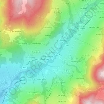 Mappa topografica La Crusaz, altitudine, rilievo