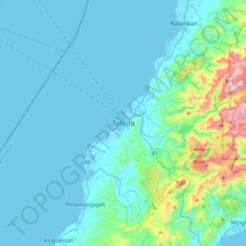 Mappa topografica Toledo, altitudine, rilievo