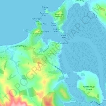 Mappa topografica Mangonui, altitudine, rilievo