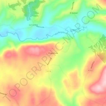 Mappa topografica Chaquihuán, altitudine, rilievo