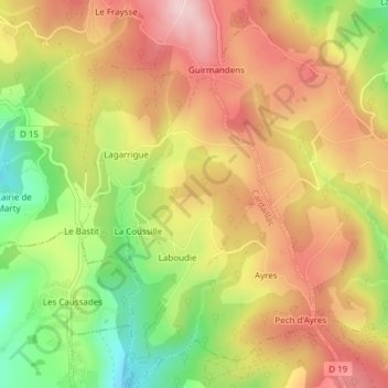 Mappa topografica Lutte, altitudine, rilievo