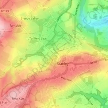Mappa topografica West Shield Row Villas, altitudine, rilievo