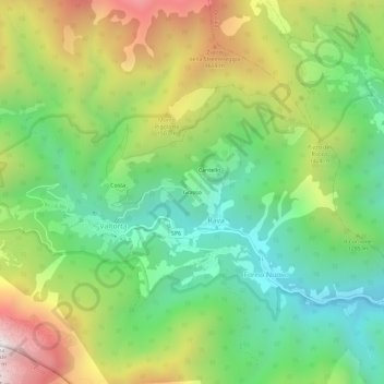 Mappa topografica Grasso, altitudine, rilievo