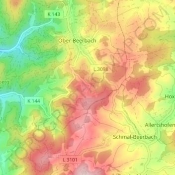 Mappa topografica Steigerts, altitudine, rilievo