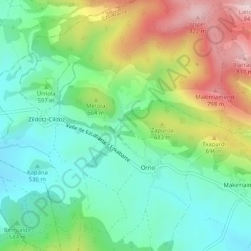 Mappa topografica Zapurza, altitudine, rilievo
