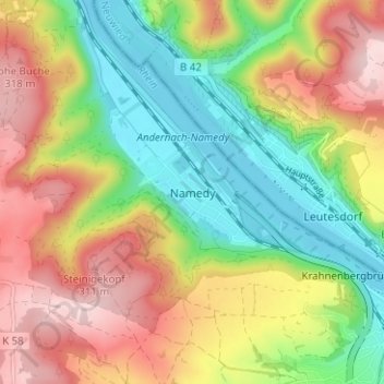 Mappa topografica Namedy, altitudine, rilievo