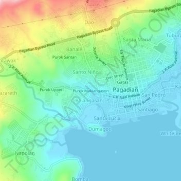 Mappa topografica Purok Makiangayon, altitudine, rilievo