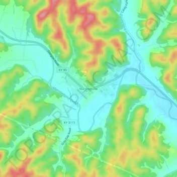 Mappa topografica Marrowbone, altitudine, rilievo