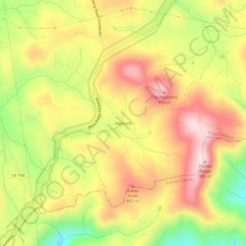 Mappa topografica Haycock, altitudine, rilievo