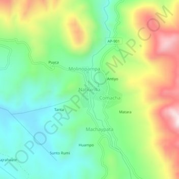 Mappa topografica Nahuinlla, altitudine, rilievo
