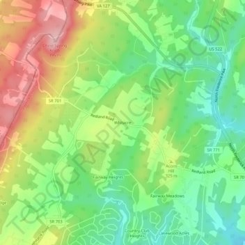 Mappa topografica Whitacre, altitudine, rilievo