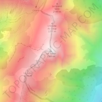 Mappa topografica Le Tabor, altitudine, rilievo