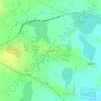 Mappa topografica Pillaipakkam, altitudine, rilievo