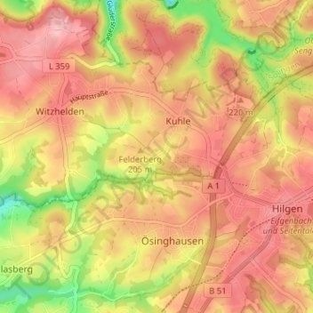 Mappa topografica Höhscheid, altitudine, rilievo