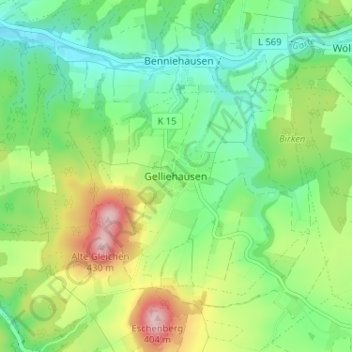 Mappa topografica Gelliehausen, altitudine, rilievo